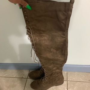 Over the Knee flat boots suede